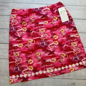 Vintage Bamboo Traders Pink Tropical Floral Mini Skirt with Yellow Accents